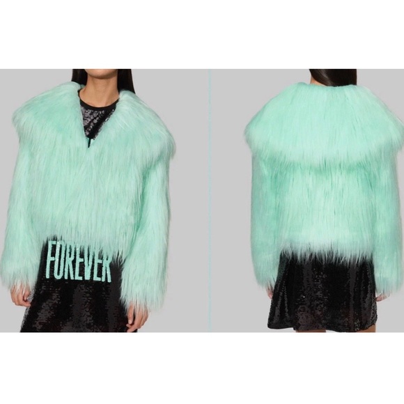 TAYLOR SWIFT The Life Of A Showgirl Mint Green Faux Fur Jacket Size: M/L IN HAND - Picture 8 of 11